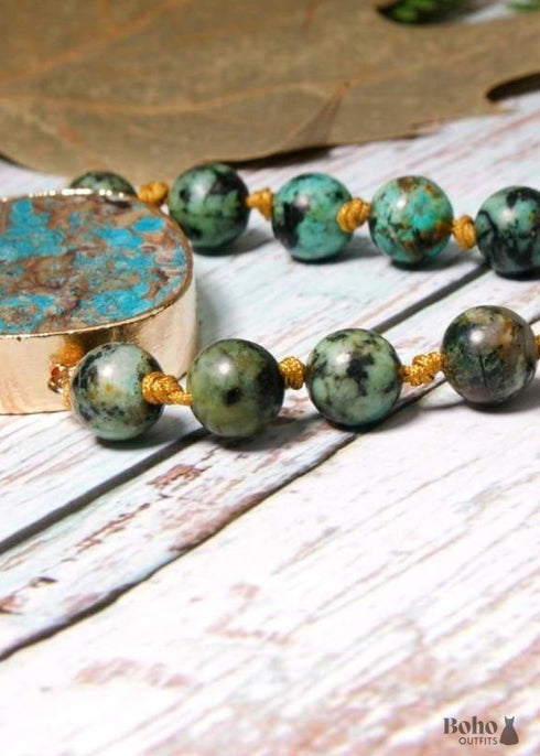 Boho Necklace, Blue Turquoise Breads